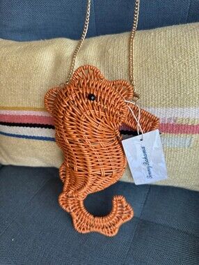 Tommy Bahama Brown Woven Seahorse Purse Bag with Gold Chain Viral New with tags